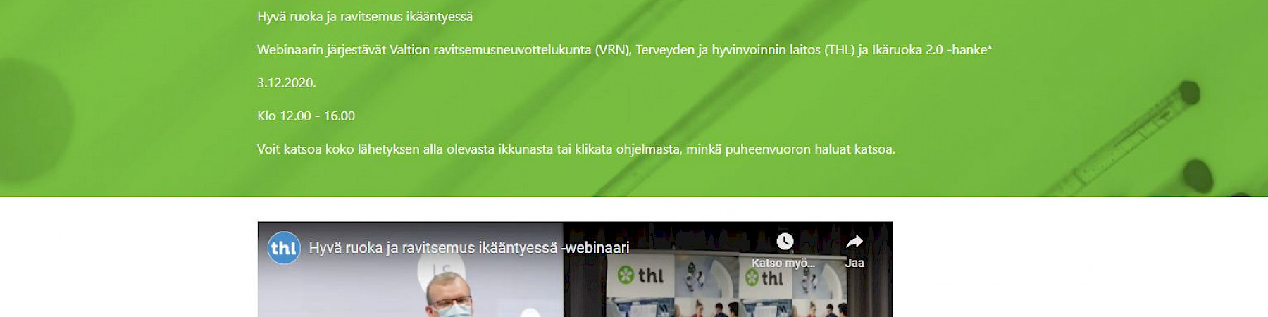 Hyvä ruoka ja ravitsemus ikääntyessä -webinaarin tallenne nähtävissä rajoitetun ajan